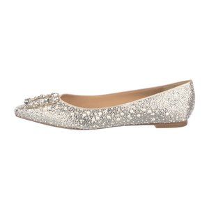 BADGLEY MISCHKA Faux Pearl Accents Crystal Flats, Size US 8